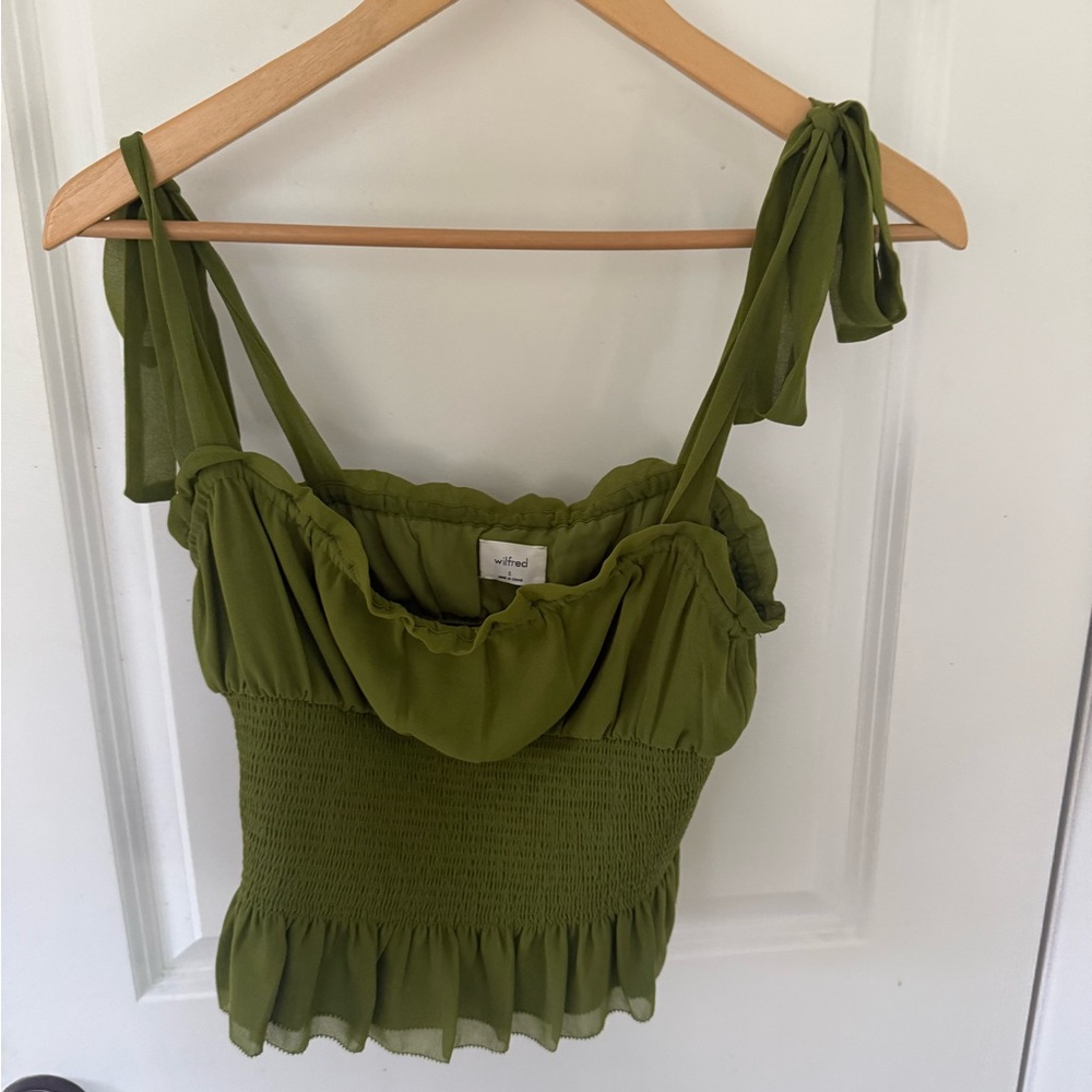 Wilfred Olive Green Tie-Strap Smocked Camisole